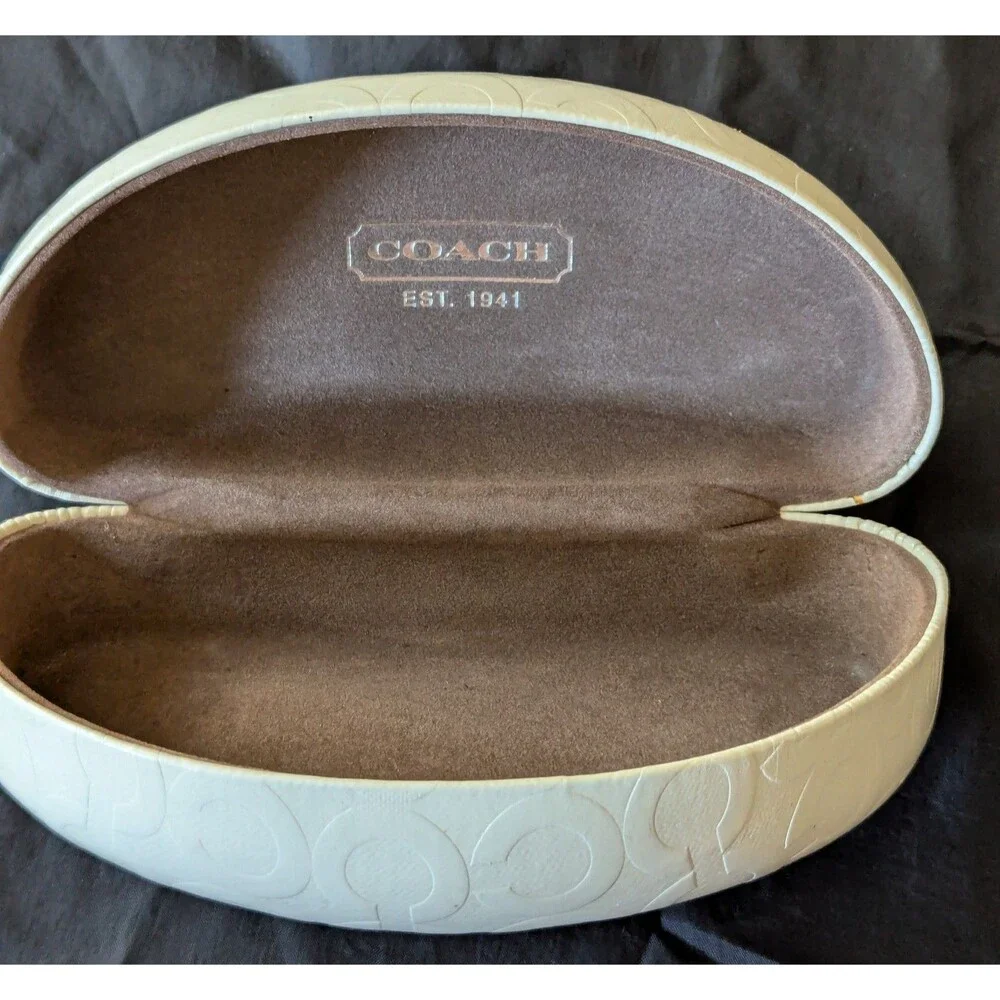 Coach Signature C Embossed Clamshell Eyeglass Case White / Cream Brown Interior